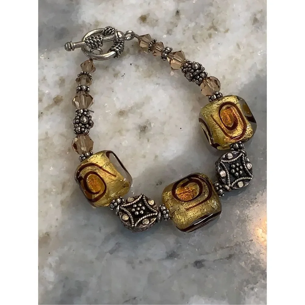 Austria Crystals and Murano Glass Sterling Silver Bracelet #handmade #Italy